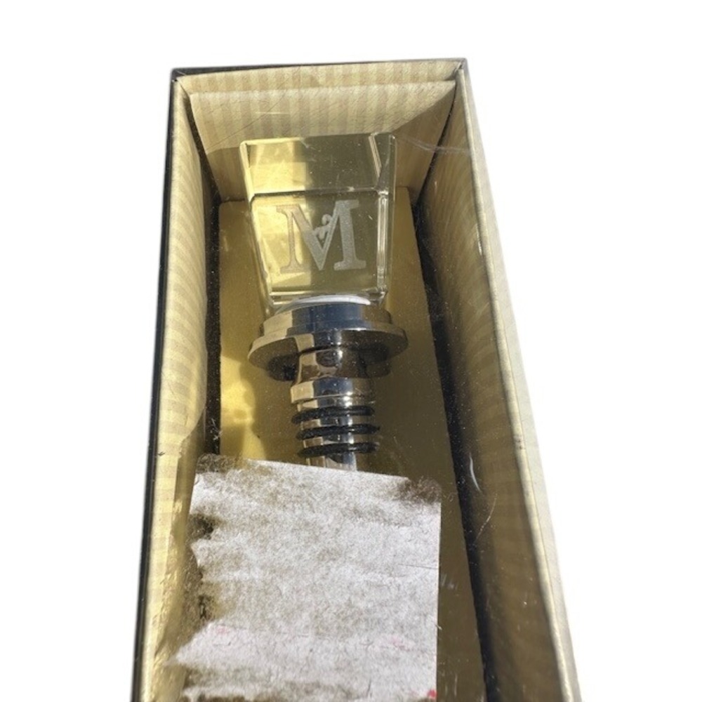 Cypress Home Monogram M Glass Cube Wine Stopper Silver Tone Barware 3WS132M‎